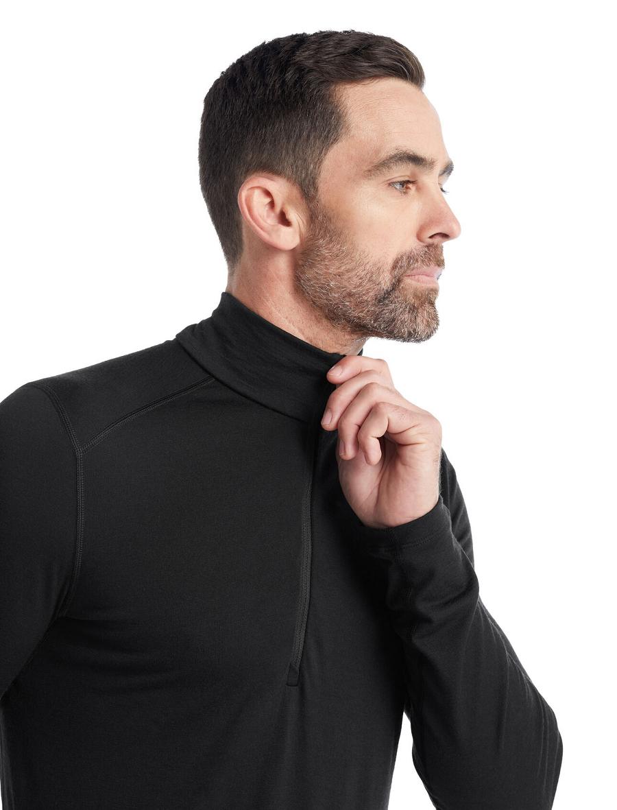 Black Icebreaker Merino 200 Oasis Long Sleeve Half Zip Thermal Top Men's Base Layers | AU 1361UZGT